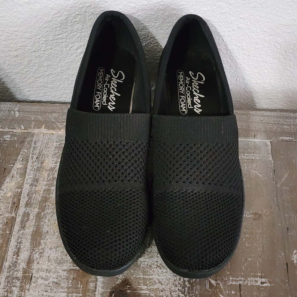 Skechers Air-Cooled Memory Foam Wedge Slip On‎ Shoes Black 9.5 Comfort Casual